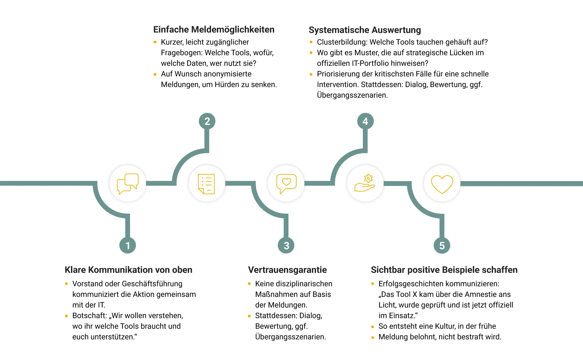 Fünfstufiges Ablaufdiagramm zur IT-Amnestie