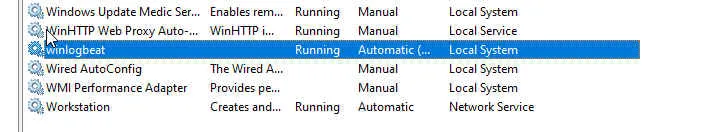 Windows-Dienste mit markiertem Winlogbeat