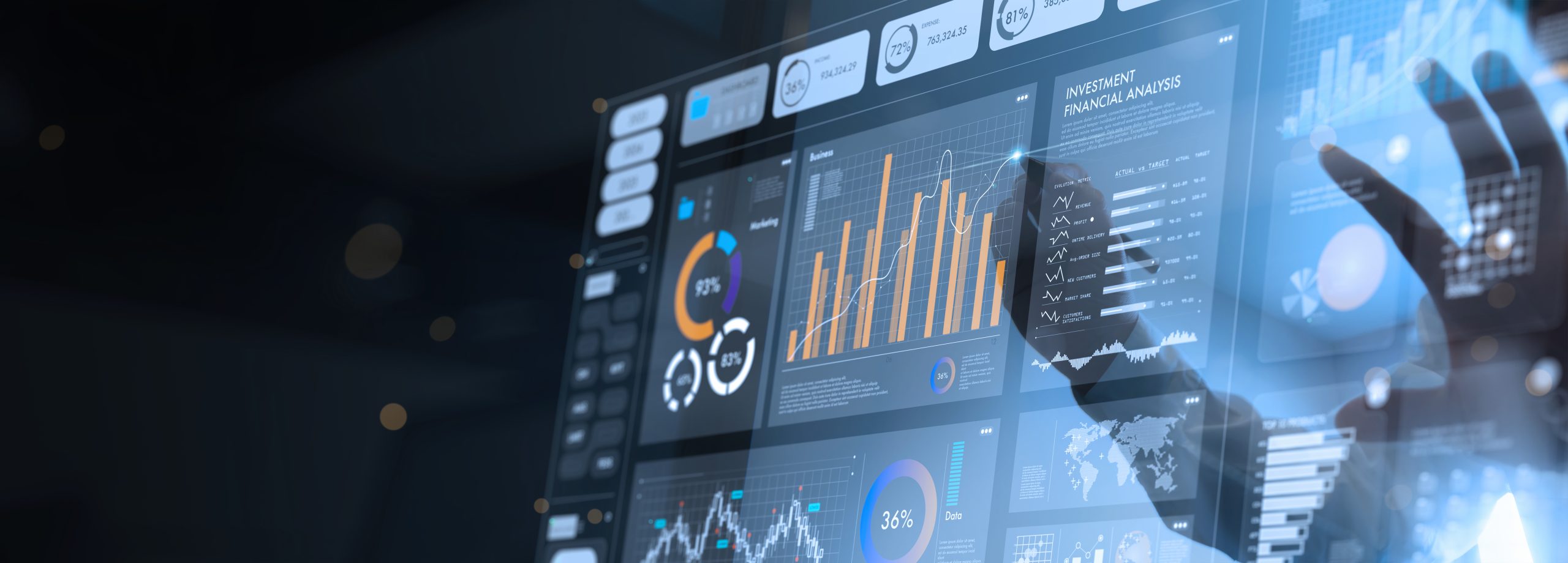 Digitale Finanzanalyse und Geschäftsdaten auf modernen Bildschirmen