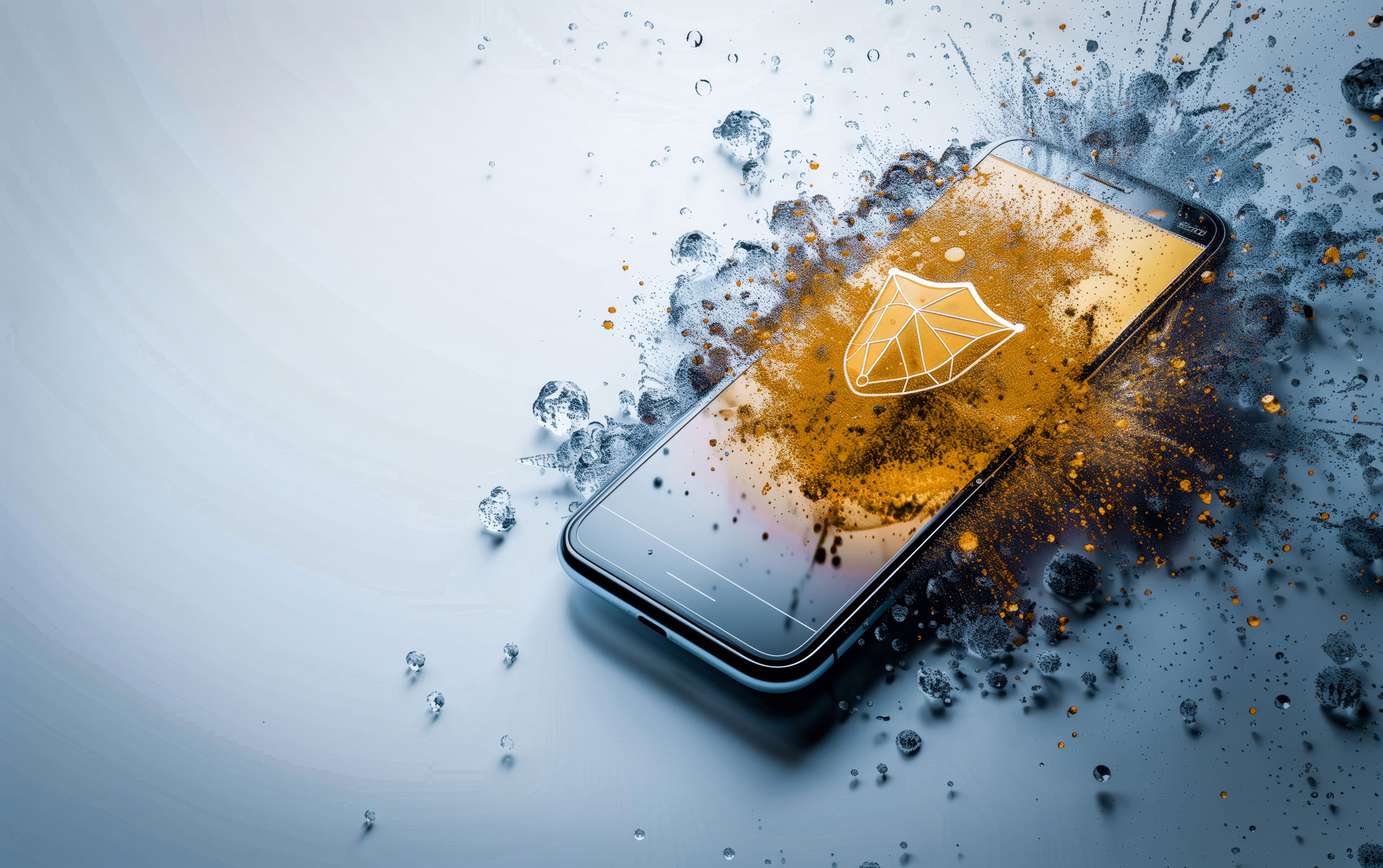 Smartphone mit digitalem Blatt-Symbol und abstrakten Farbeffekten